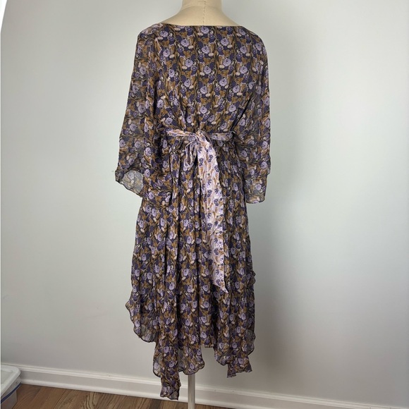 Michael Kors Midi Dress Multicolor Floral Asymmetrical M - Picture 5 of 6